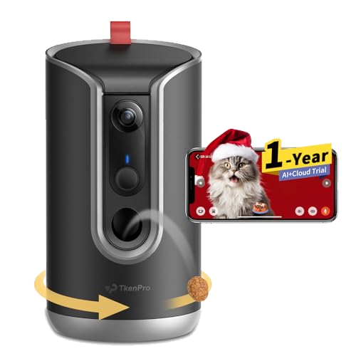 TKENPRO Pet Camera Treat Dispenser [1-Year Trial: Cloud + AI Features Included]